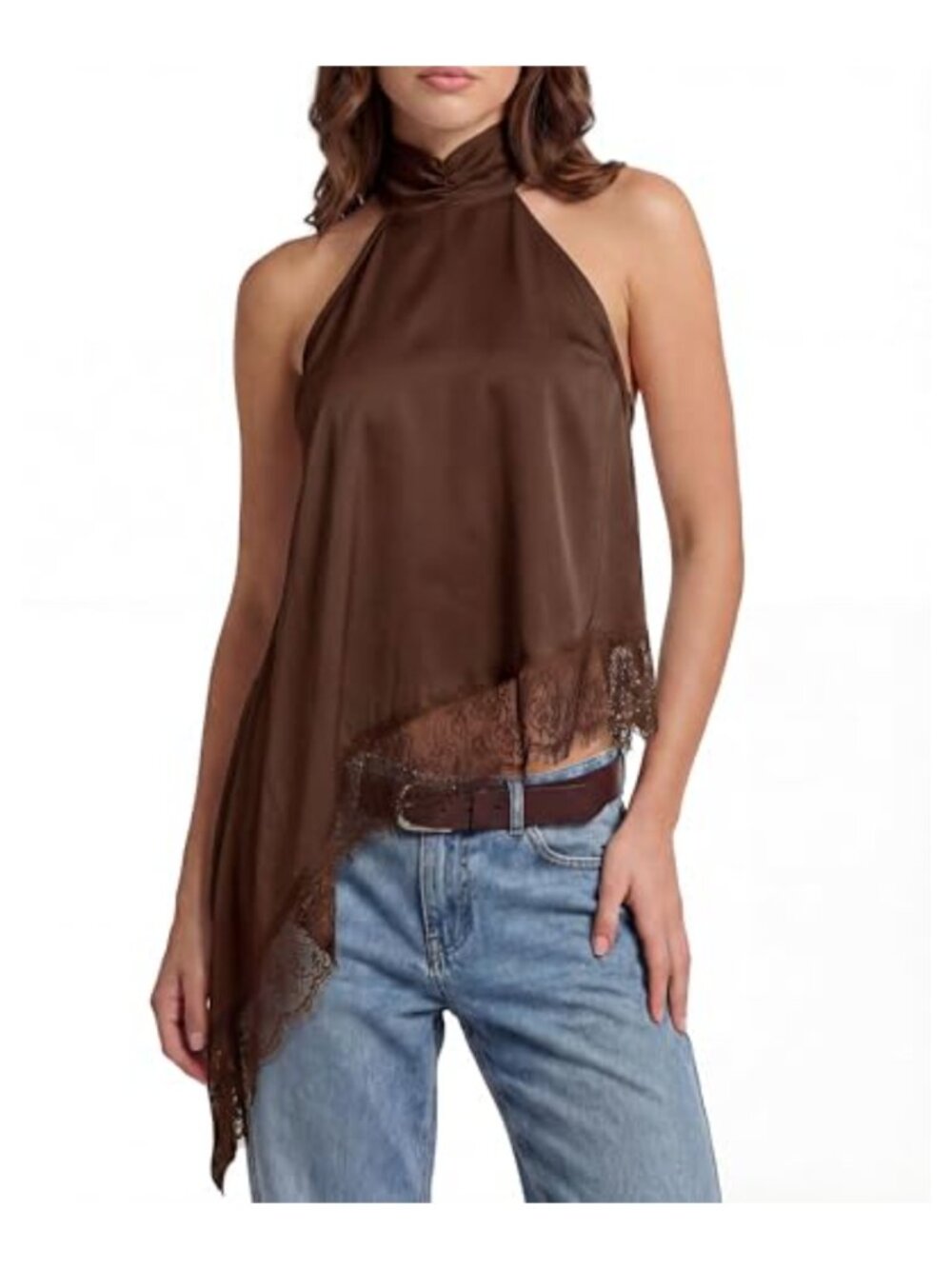 Satin Halter Tank Top Women Lace Mock Neck Backless Y2K Going Out